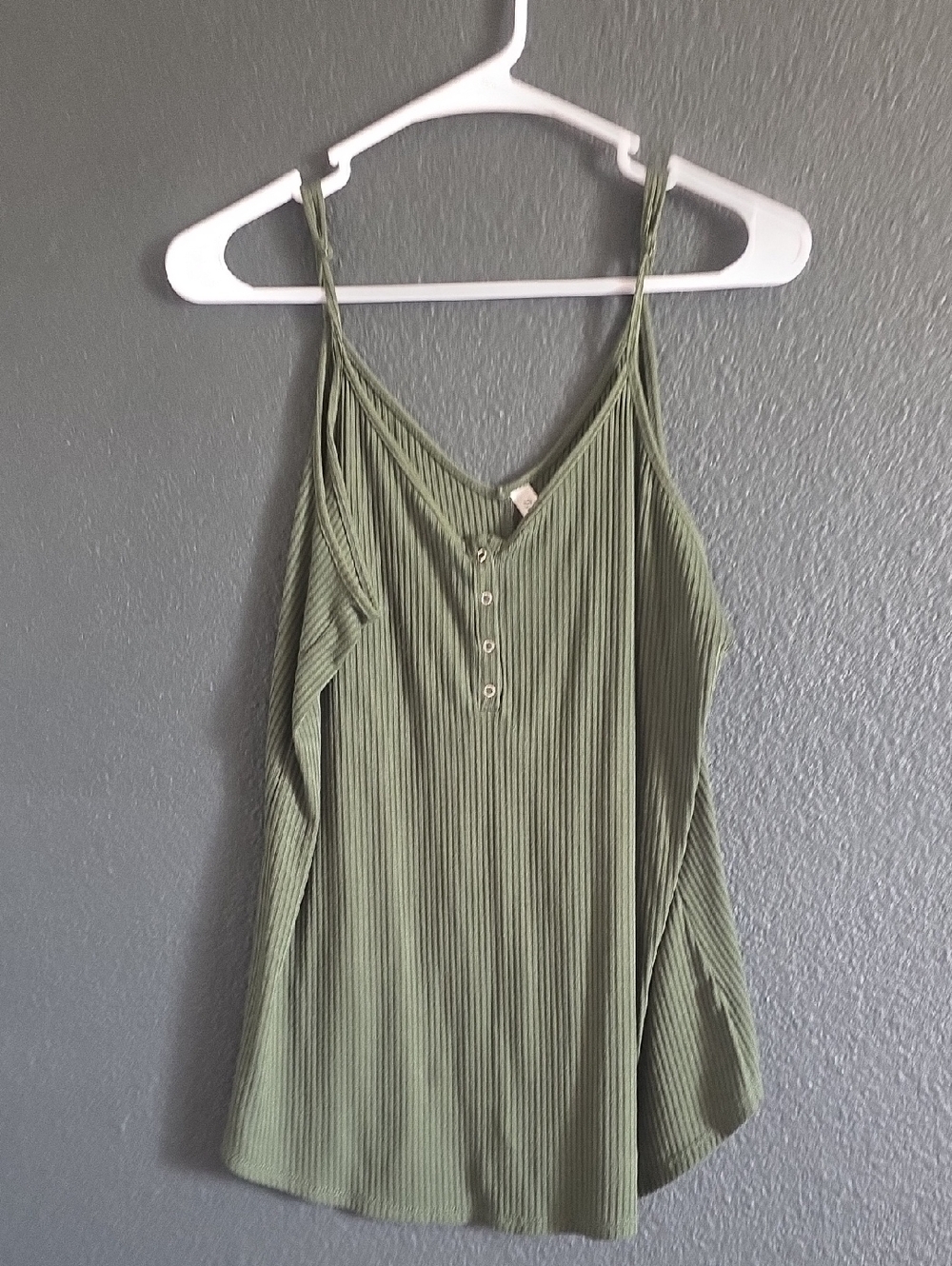 Zenana Outfitters Olive Green Ribbed Henley Cami Tank